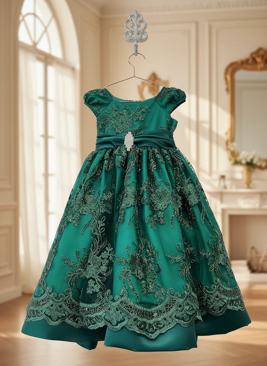Party / Flower Girl Dress (191)-Girls-Emerald Green-2-Chacho's Kids