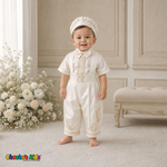 Ivory Jeweled Cross Baptism Outfit without embroidered long vest, front view, style 0400 - Chacho's Kids