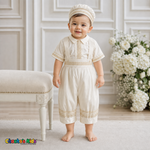 Ivory Spanish Heirloom Baptism Outfit without ceremonial stole, front view, style 0403 - Chacho's Kids
