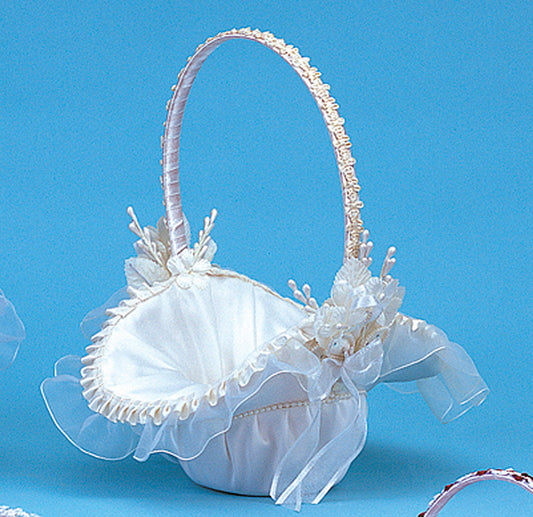 10" x 12" Ivory Satin Flower Girl Basket with Pearl