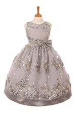 Party / Flower Girl Dress (SS3010D)-Girls-Silver-2-Chacho's Kids