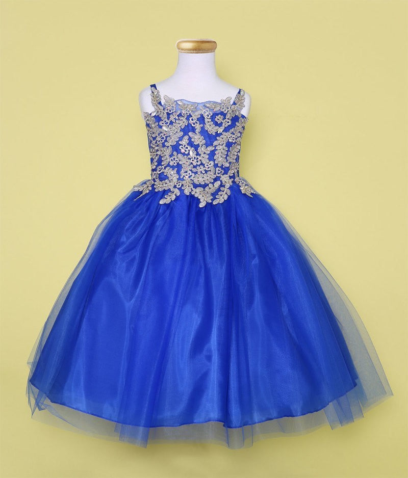 Party / Flower Girl Dress (D-778-Big)-Girls-Royal/Gold-14-Chacho's Kids
