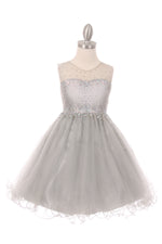 Party / Flower Girl Dress (5029)-Girls-Silver-4-Chacho's Kids