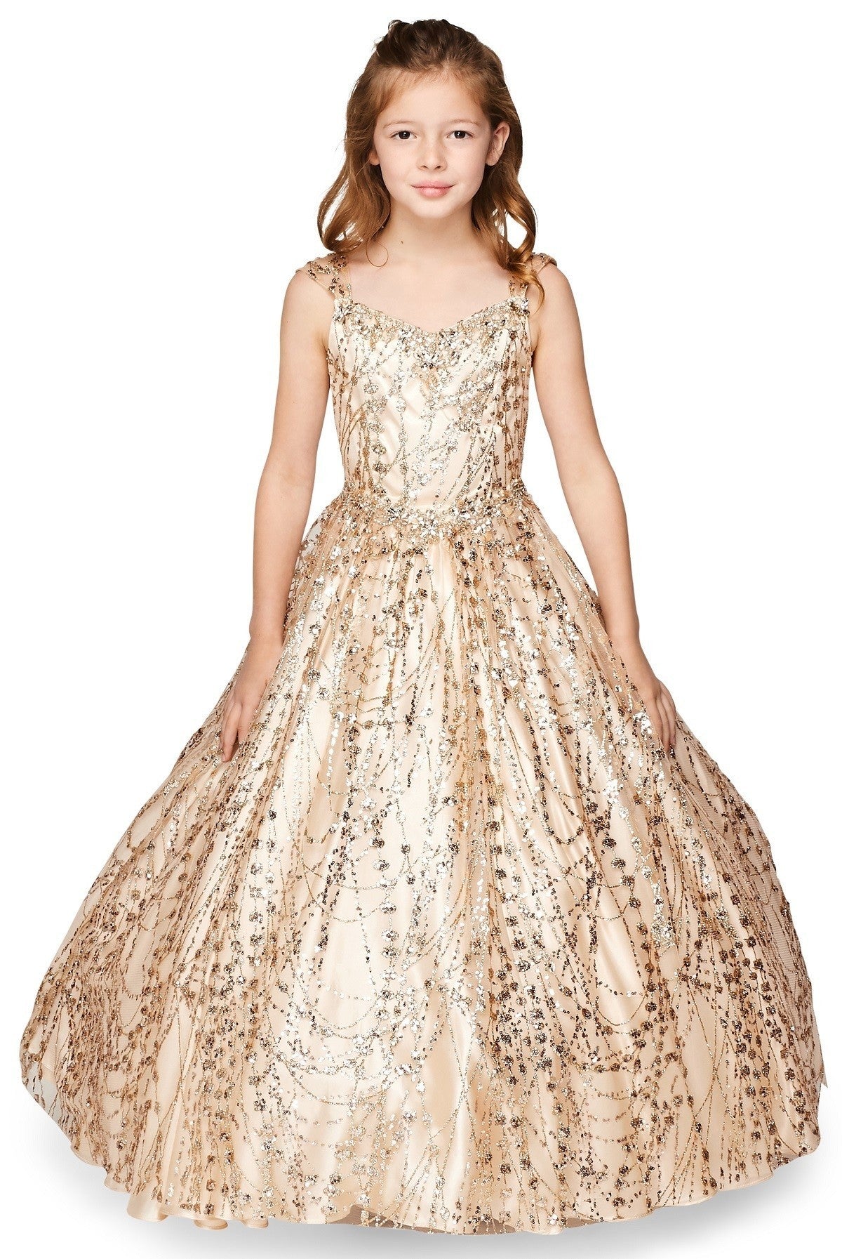 Ball Gown Dress (8007)-Girls-Champagne-2-Chacho's Kids