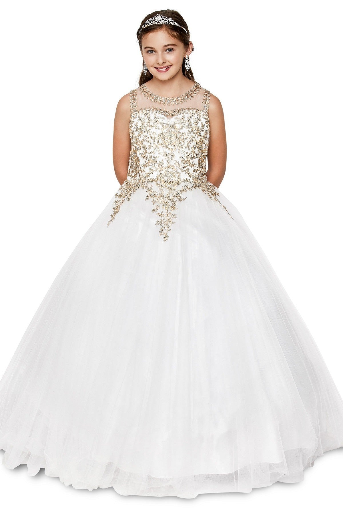Ball Gown Dress (5041)-Girls-Off White-4-Chacho's Kids