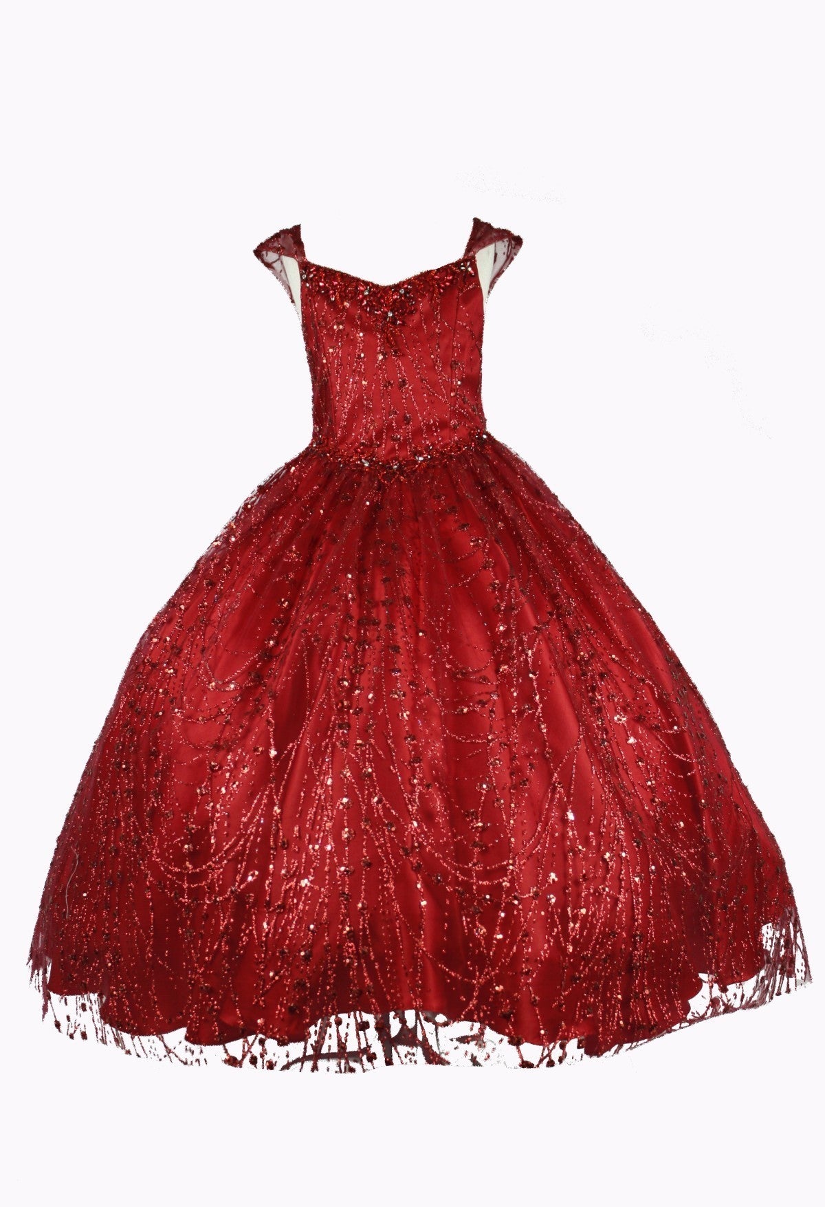 Ball Gown Dress (8007)-Girls-Red-2-Chacho's Kids