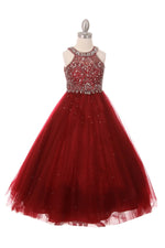 Ball Gown Dress (5027)-Girls-Burgundy-4-Chacho's Kids
