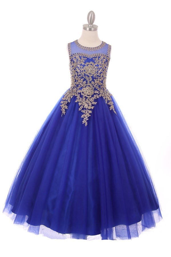 Ball Gown Dress (5041)-Girls-Royal Blue-4-Chacho's Kids