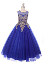 Ball Gown Dress (5041)-Girls-Royal Blue-4-Chacho's Kids
