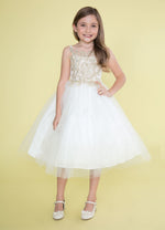 Party / Flower Girl Dress (D-778-Big)-Girls-Ivory/Gold-14-Chacho's Kids