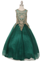Ball Gown Dress (5041)-Girls-Hunter Green-4-Chacho's Kids