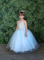 Party / Flower Girl Dress (D-778)-Girls-Bahama Blue/Gold-2-Chacho's Kids