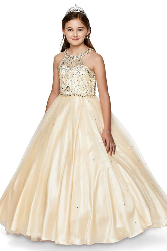 Ball Gown Dress (5027)-Girls-Champagne-4-Chacho's Kids