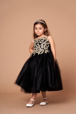 Party / Flower Girl Dress (D-778-Big)-Girls-Black/Gold-14-Chacho's Kids