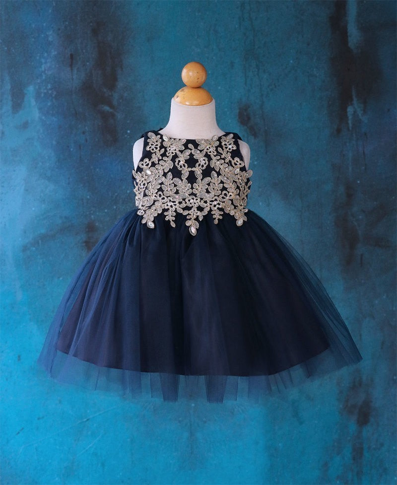 Baby Party / Flower Girl Dress (B-778) Navy/Gold / L Baby Party / Flower Girl Dress (B-778) Navy/Gold / L