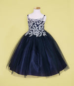 Party / Flower Girl Dress (D-778-Big)-Girls-Navy/Silver-14-Chacho's Kids