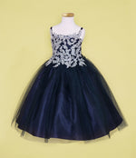 Party / Flower Girl Dress (D-778)-Girls-Navy/Silver-2-Chacho's Kids