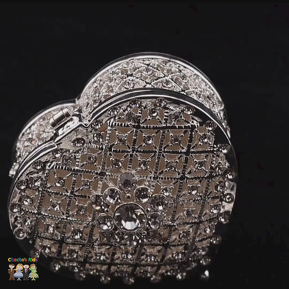 2.5" Silver Heart Rhinestone Wedding Arras Box and Coin Set