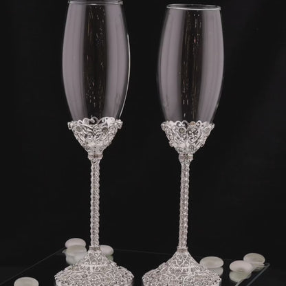 Wedding Flutes Set-Silver-082