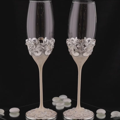 Wedding Flutes Set-Silver-091