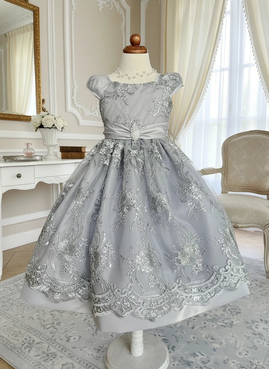 Party / Flower Girl Dress (191)-Girls-Silver-2-Chacho's Kids