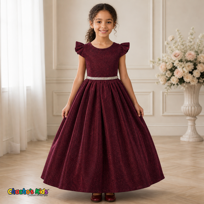 Girls Burgundy shimmer party and flower girl dress SS3060 | Chacho’s Kids