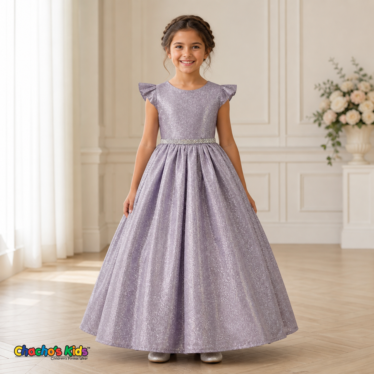 Girls Lilac shimmer party and flower girl dress SS3060 | Chacho’s Kids