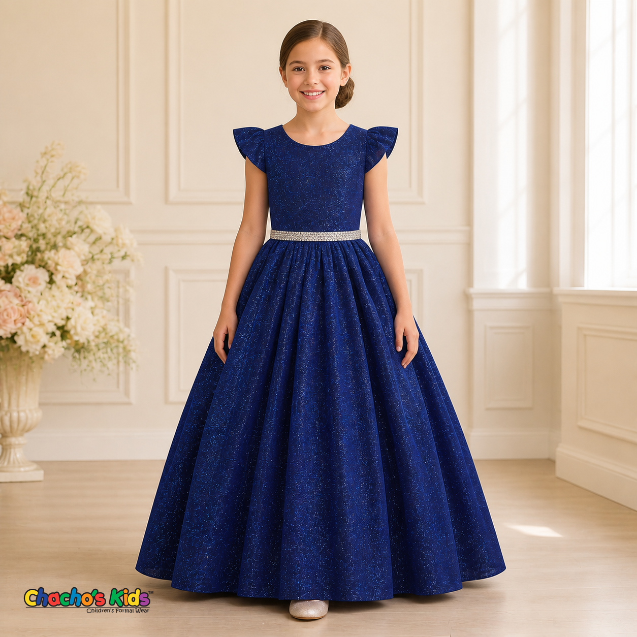 Girls Royal Blue shimmer party and flower girl dress SS3060 | Chacho’s Kids