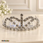 Girls Princess Tiara (TR-723) in silver, full front view with clear rhinestones and built-in hair comb.