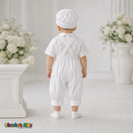 White Spanish Heirloom Baptism Outfit back view with crossed suspenders, style 0403 - Chacho's Kids